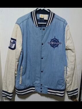 Disney Light Blue and Cream Varsity Bomber Jacket